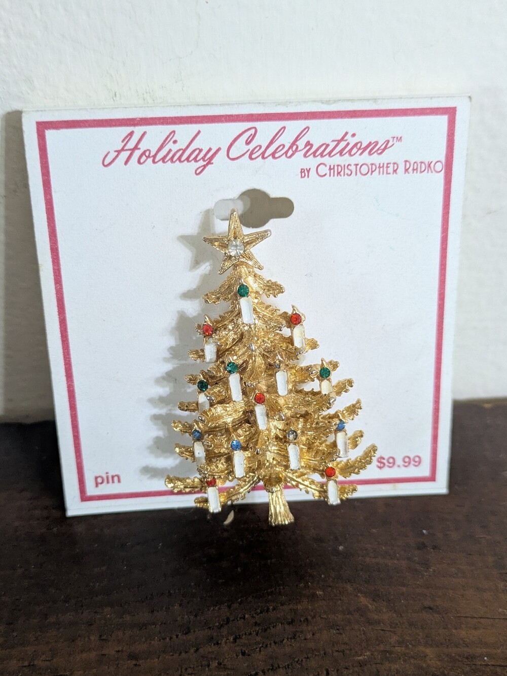 Christopher Radko Holiday Celebrations Christmas Tree Pin Brooch – Gold Tone MCM